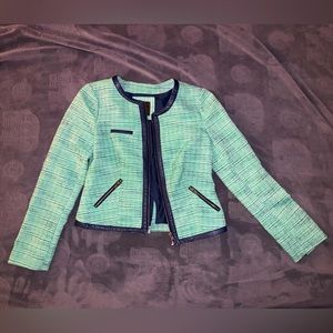 The Limited Green and Navy tweed jacket with leather and zipper accents, 2012